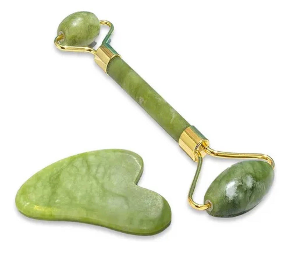 Set de Belleza: Rodillo Facial y Piedra Gua Sha en Cuarzo Natural