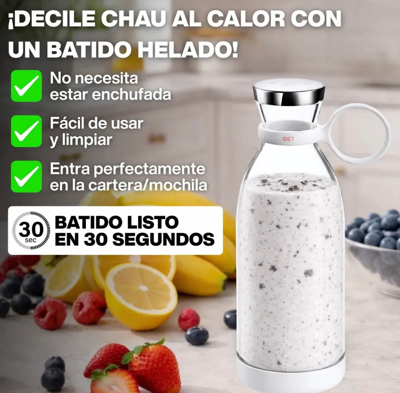 Licuadora Portátil Recargable USB: Smoothies y Batidos al Instante (420ml)