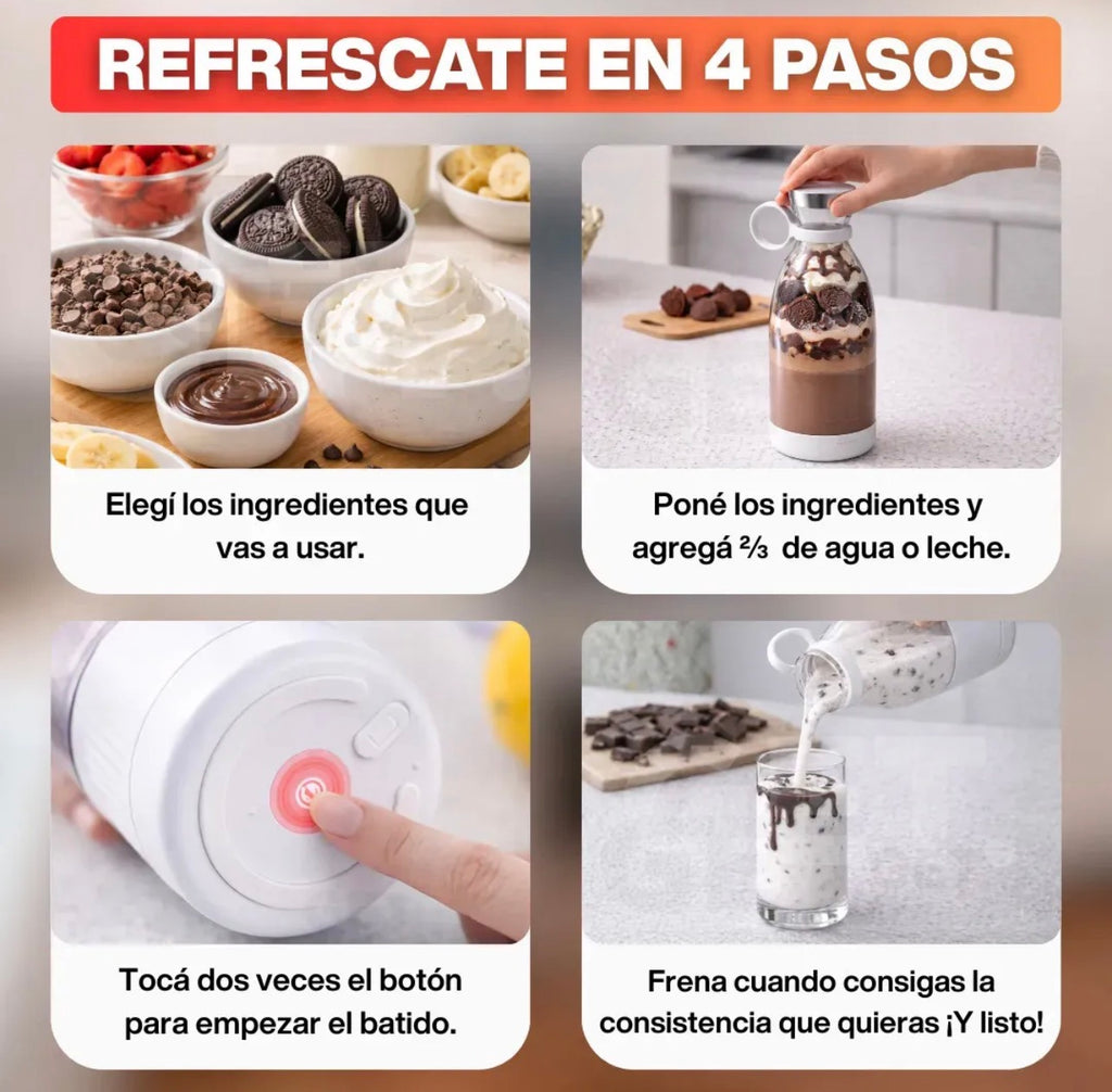 Licuadora Portátil Recargable USB: Smoothies y Batidos al Instante (420ml)