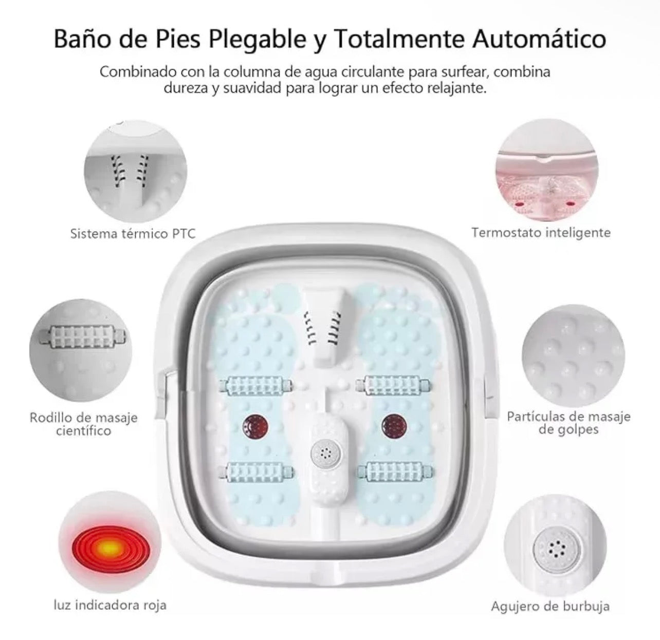 Spa para Pies Hidromasaje Plegable – Calor, Burbujas y Masaje (Ideal Relajación)