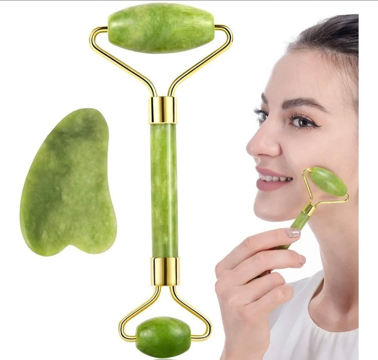 Set de Belleza: Rodillo Facial y Piedra Gua Sha en Cuarzo Natural
