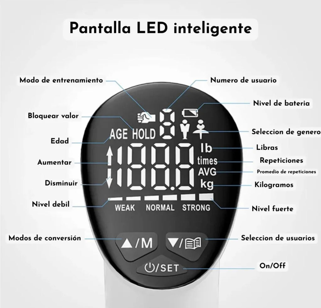 Dinamómetro Digital Recargable Camry Medidor De Fuerza De Mano Profesional Con Pantalla LCD 5-100kg Entrenador De Agarre